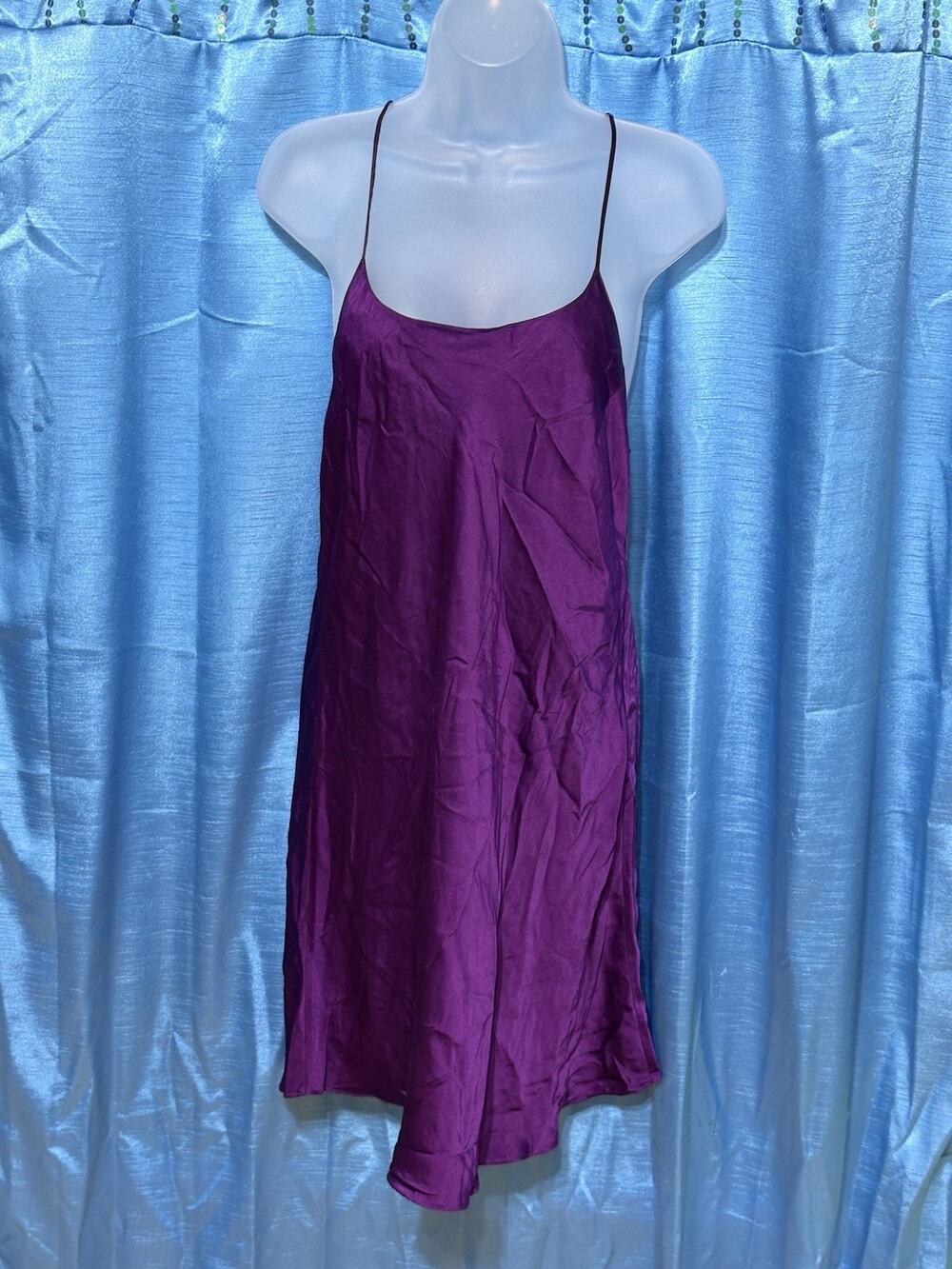Valerie Steven’s 100% Silk Slip Dress Chemise Purple Razorback Nightgown SZ M